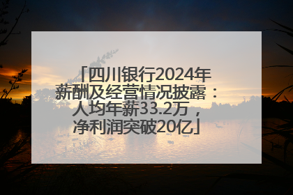 四川银行2024年薪酬及经营情况披露：人均年薪33.2万，净利润突破20亿